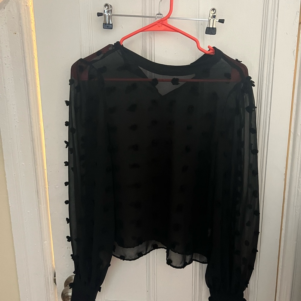 Zara Black Blouse with Pom Pom details